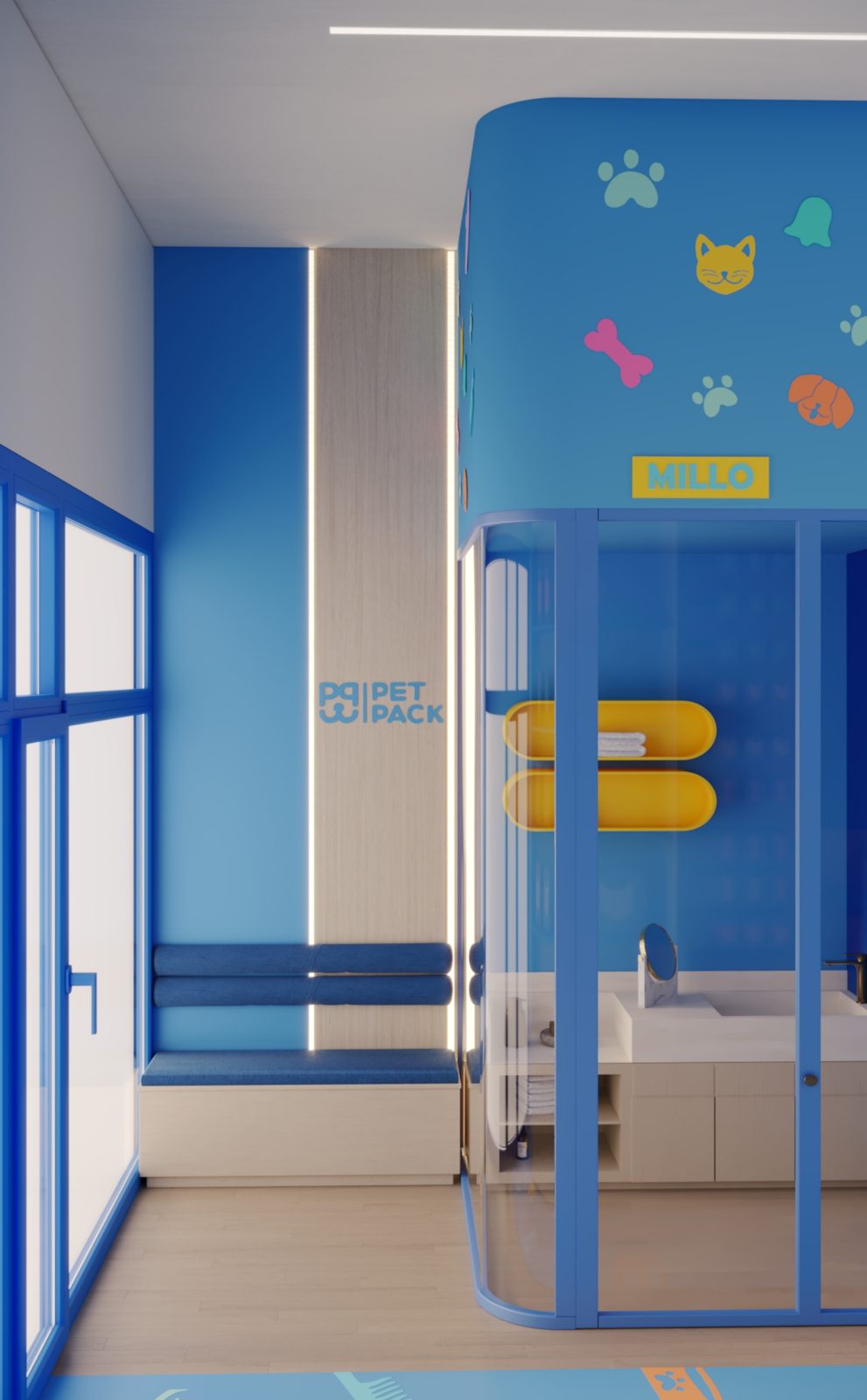 Grooming pod with pet name display